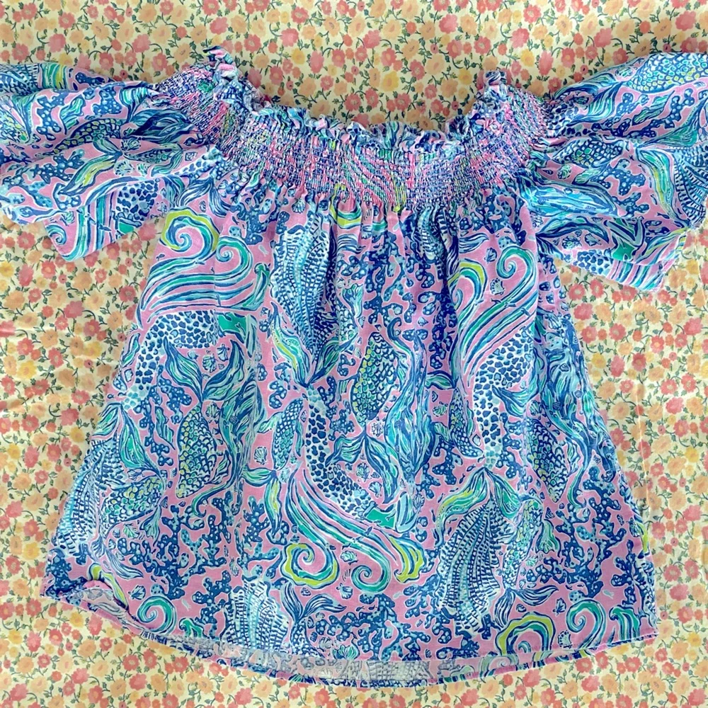 Lilly Pulitzer Leanne Off-the-Shoulder Top – XS 100% Linen MINT CONDITION